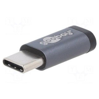 Adapter | OTG,USB 2.0 | USB B micro socket,USB C plug | grey
