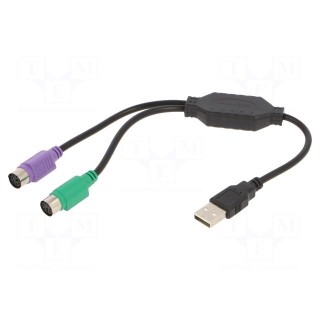 Adapter | USB 2.0 | PS/2 socket x2,USB A plug | 0.3m | black | black