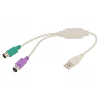 Adapter | USB 2.0 | PS/2 socket x2,USB A plug | 0.3m | white | white