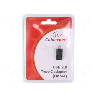 Adapter | USB 2.0 | USB A socket,USB C plug | black | Cablexpert