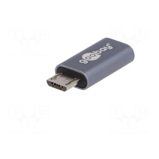 Adapter | USB 2.0 | USB B micro plug,USB C socket | Colour: grey