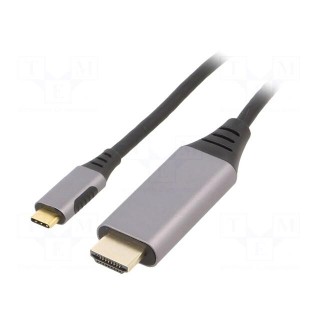 Adapter | USB 3.0 | HDMI plug,USB C plug | 1.8m | black | 32AWG | grey