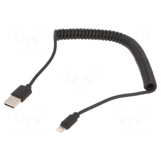 Cable | coiled,USB 2.0 | Apple Lightning plug,USB A plug | 1.5m