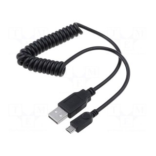 Cable | coiled,USB 2.0 | USB A plug,USB B micro plug | black