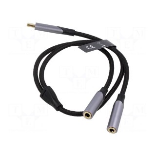 Cable | Jack 3.5mm socket x2,USB C plug | gold-plated | 0.3m | black