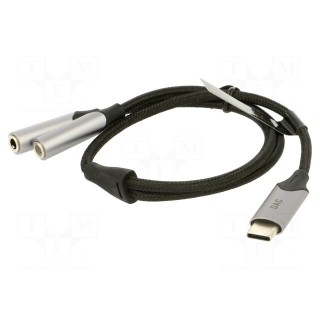 Cable | Jack 3.5mm socket x2,USB C plug | nickel plated | 0.3m