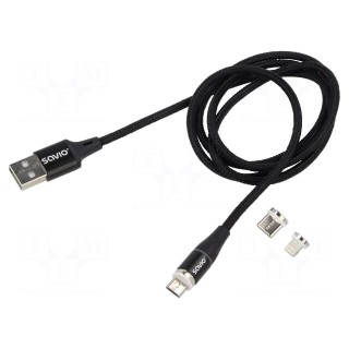 Cable | magnetic,USB 2.0 | 1m | black | 480Mbps | textile | 3A