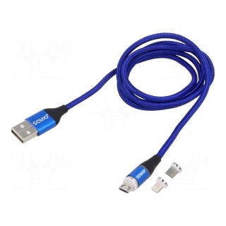 Cable | magnetic,USB 2.0 | 1m | blue | 480Mbps | textile | 3A