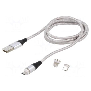 Cable | magnetic,USB 2.0 | 1m | grey | 480Mbps | textile | 3A