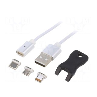 Cable | magnetic,USB 2.0 | 1m | white | elastomer thermoplastic TPE