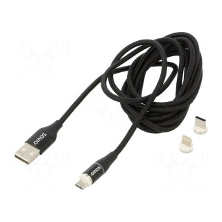 Cable | magnetic,USB 2.0 | 2m | black | 480Mbps | textile | 3A