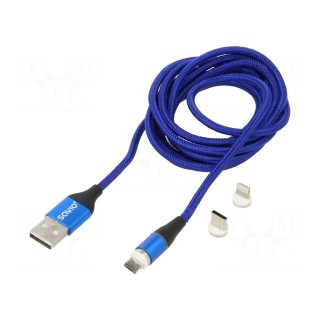 Cable | magnetic,USB 2.0 | 2m | blue | 480Mbps | textile | 3A
