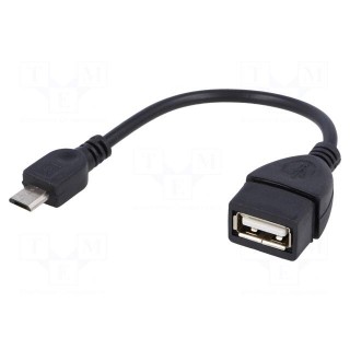Cable | OTG,USB 2.0 | USB A socket,USB B micro plug | 0.15m | black