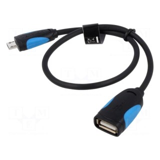 Cable | OTG,USB 2.0 | USB A socket,USB B micro plug | 0.25m | black