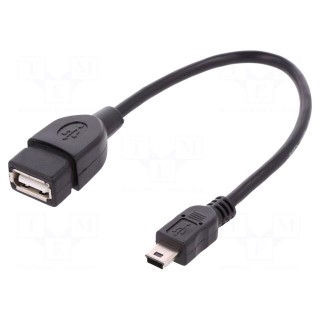 Cable | OTG,USB 2.0 | USB A socket,USB B mini plug | 0.2m | black