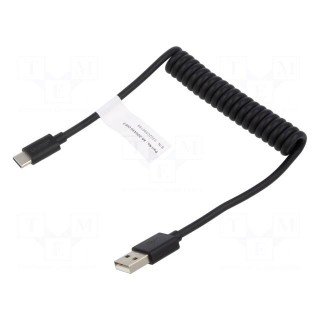 Cable | Power Delivery (PD),coiled,USB 2.0 | nickel plated | black