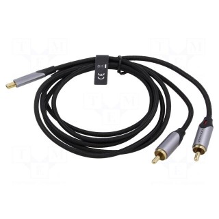 Cable | RCA plug x2,USB C plug | gold-plated | 0.5m | black | Core: Cu