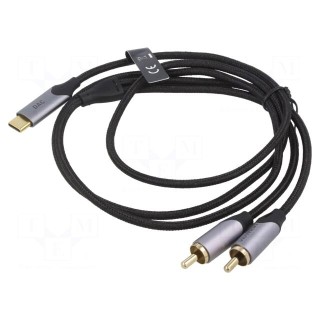 Cable | RCA plug x2,USB C plug | gold-plated | 1m | black | Core: Cu