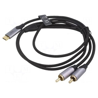Cable | RCA plug x2,USB C plug | gold-plated | 2m | black | Core: Cu