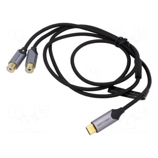 Cable | RCA socket x2,USB C plug | gold-plated | 1m | black | Core: Cu