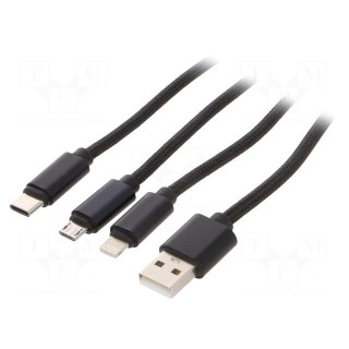 Cable | USB 2.0 | 1m | black | textile | Cablexpert