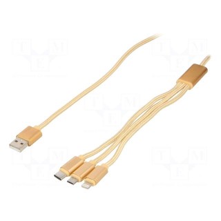 Cable | USB 2.0 | 1m | golden | textile | Cablexpert