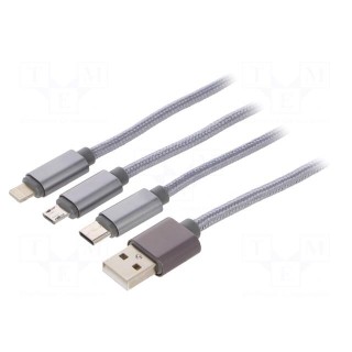 Cable | USB 2.0 | 1m | silver | textile | Cablexpert