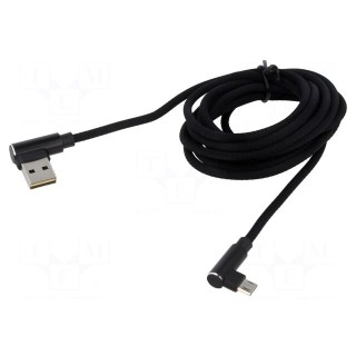 Cable | USB 2.0 | 2m | black | 480Mbps | textile | Standard: Quick Charge