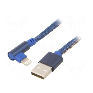 Cable | USB 2.0 | Apple Lightning angled plug,USB A plug | 1m | blue