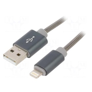 Cable | USB 2.0 | Apple Lightning plug,USB A plug | 1m | grey | metal