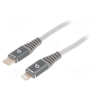 Cable | USB 2.0 | Apple Lightning plug,USB C plug | 1m | white-grey