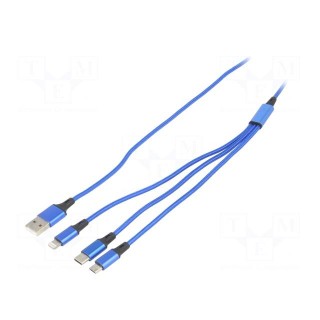 Cable | USB 2.0 | nickel plated | 1.2m | blue | textile