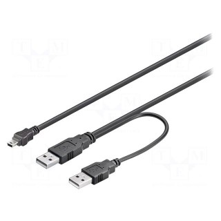 Cable | USB 2.0 | USB A plug x2,USB B mini plug | 600mm | black