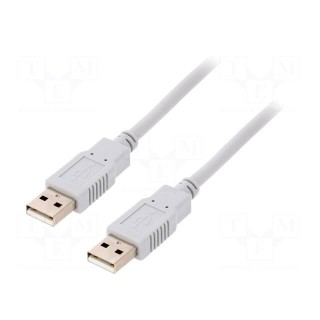 Cable | USB 2.0 | USB A plug,both sides | 3m | grey | Core: Cu