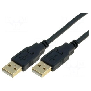 Cable | USB 2.0 | USB A plug,both sides | gold-plated | 3m | black | PVC