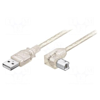 Cable | USB 2.0 | USB A plug,USB B angled plug | 0.5m | transparent