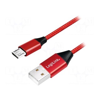 Cable | USB 2.0 | USB A plug,USB B micro plug | 0.3m | red | PVC