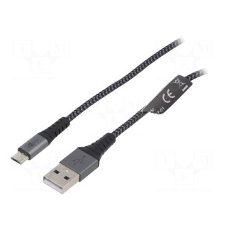 Cable | USB 2.0 | USB A plug,USB B micro plug | 1m | 480Mbps | textile