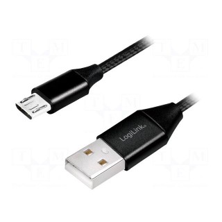 Cable | USB 2.0 | USB A plug,USB B micro plug | 1m | black | PVC