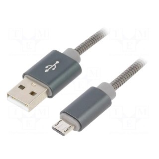 Cable | USB 2.0 | USB A plug,USB B micro plug | 1m | grey | 480Mbps