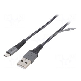 Cable | USB 2.0 | USB A plug,USB B micro plug | 2m | 480Mbps | textile