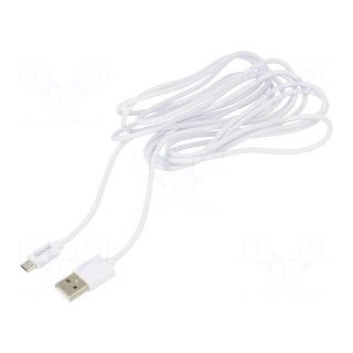 Cable | USB 2.0 | USB A plug,USB B micro plug | 3m | white | 480Mbps