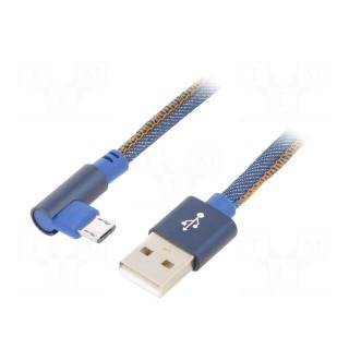 Cable | USB 2.0 | USB A plug,USB B micro plug (angle) | 1m | blue