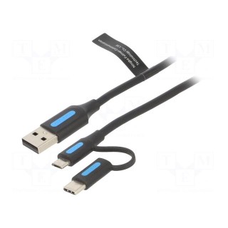 Cable | USB 2.0 | USB A plug,USB B micro plug,USB C plug | 0.5m