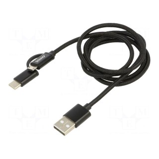 Cable | USB 2.0 | USB A plug,USB B micro plug,USB C plug | 1m | 2.1A