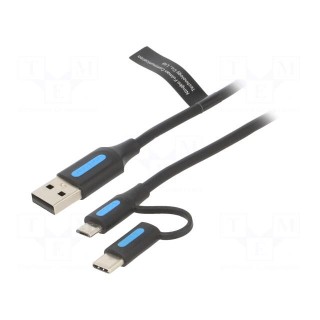 Cable | USB 2.0 | USB A plug,USB B micro plug,USB C plug | 1m | 3A