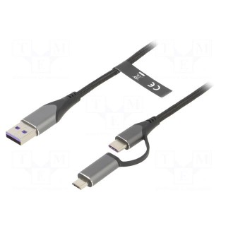 Cable | USB 2.0 | USB A plug,USB B micro plug,USB C plug | 1m | 5A