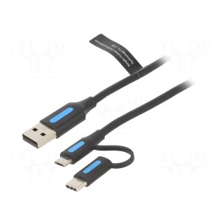 Cable | USB 2.0 | USB A plug,USB B micro plug,USB C plug | 2m | 3A