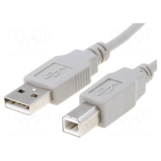 Cable | USB 2.0 | USB A plug,USB B plug | 0.5m | grey | Core: Cu