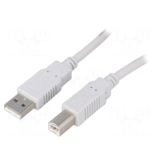 Cable | USB 2.0 | USB A plug,USB B plug | 3m | grey | Core: CCA